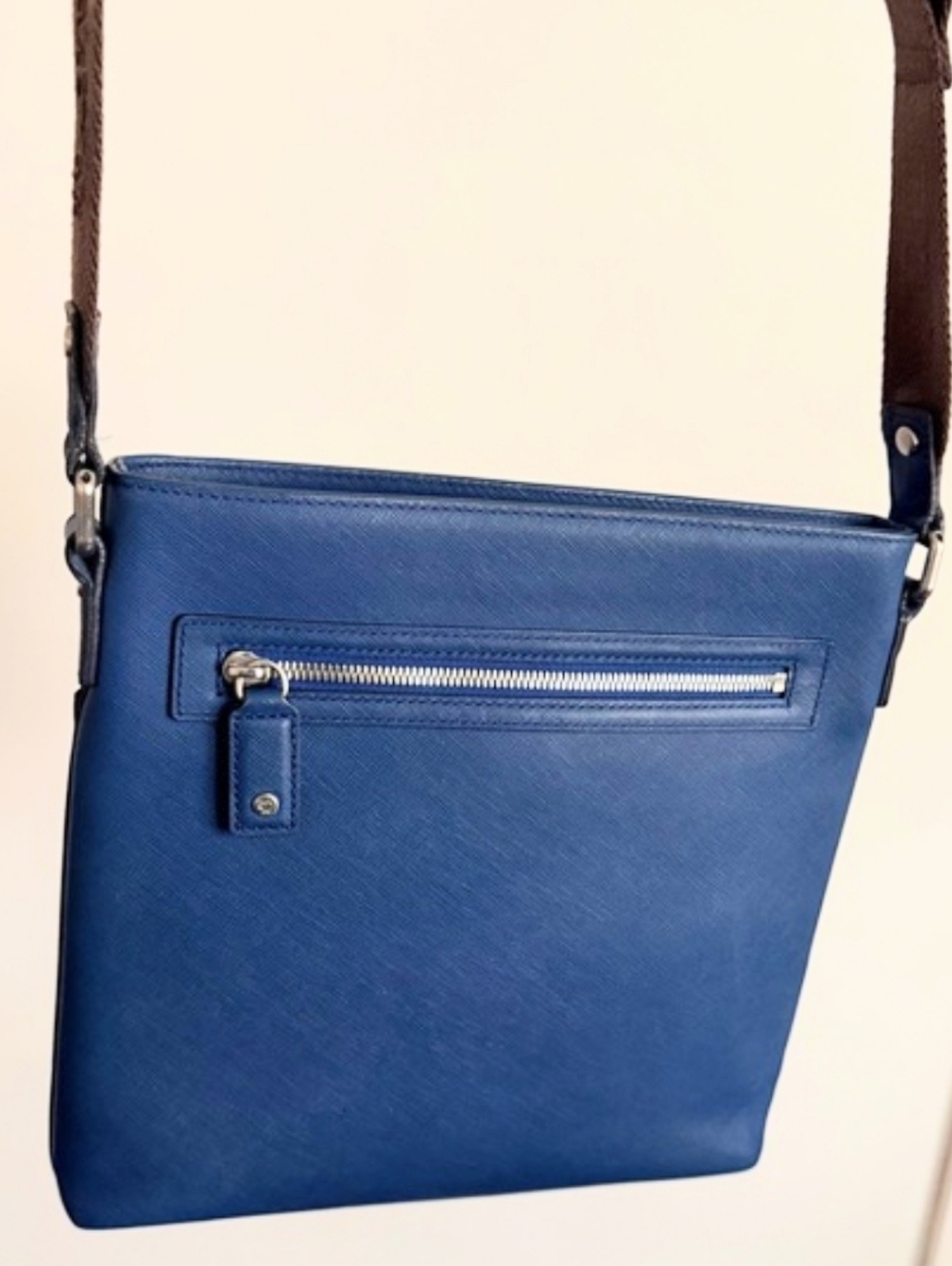MCM Crossbody Messenger Bag - Blue Leather & Brown Strap - Picture 3 of 14